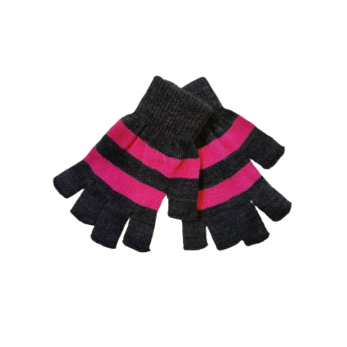 Γυναικεία γάντια Ελαστικά πλεκτά Ριγέ με Κομμένα Δάχτυλα Stamion Ανθρακί-Φούξια