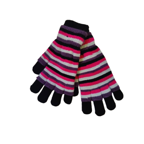 Γυναικεία  γάντια διπλά Ριγέ Ελαστικά  πλεκτά 100% ακρυλικά Stamion Μάυρο - Φούξια