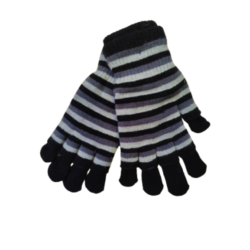 Γυναικεία  γάντια διπλά Ριγέ Ελαστικά  πλεκτά 100% ακρυλικά Stamion Μάυρο - Γκρι