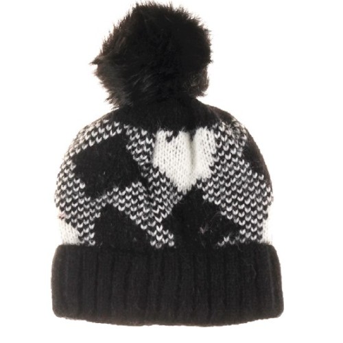 Σκούφος Γυναικείος  πλεκτός με επένδυση Γούνα και Pom Pom Μάυρο/Λευκό