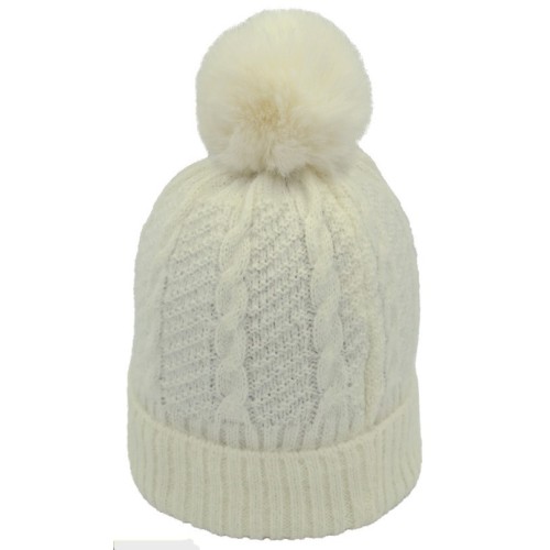 Σκούφος Γυναικείος  πλεκτός με Pom Pom Λέυκο
