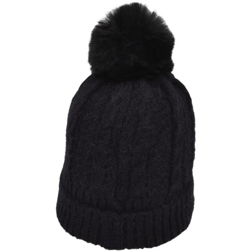 Σκούφος Γυναικείος  πλεκτός με Pom Pom Μάυρο