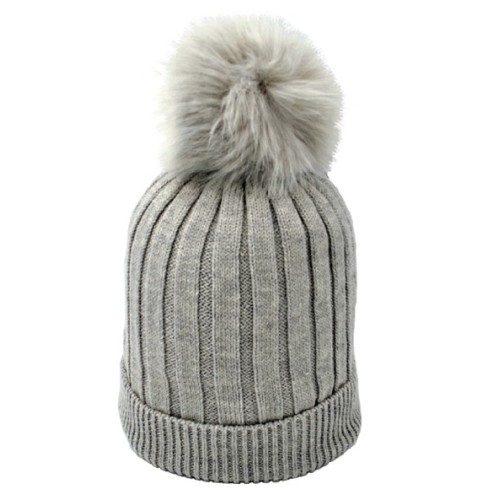 Σκούφος Unisex  πλεκτός με αφαιρούμενο Pom Pom Γκρί