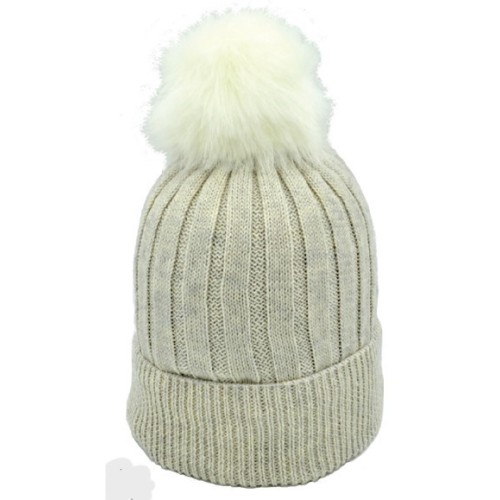 Σκούφος Unisex  πλεκτός με αφαιρούμενο Pom Pom  Γκρί του Πάγου