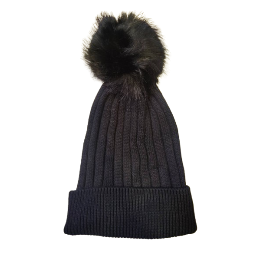 Σκούφος Unisex  πλεκτός με αφαιρούμενο Pom Pom Μάυρο