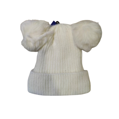 Σκούφος Γυναικείος  πλεκτός με επένδυση Γούνα και Διπλό Pom Pom Λέυκο