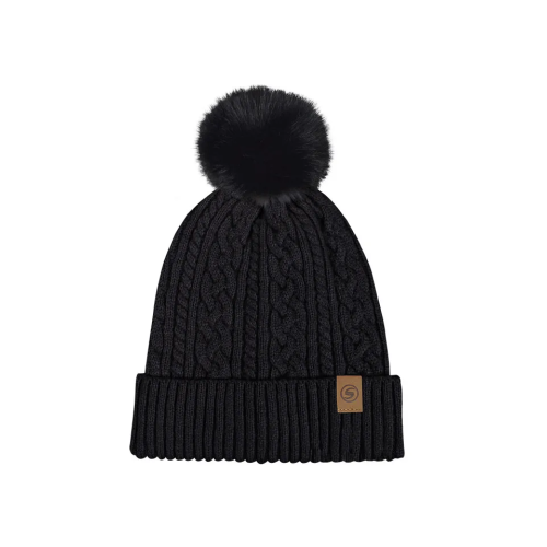 Γυναικείο σκουφί με μοντέρνα πλέξη και pom pom Μαύρο
