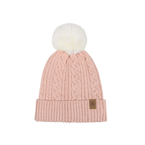 Γυναικείο σκουφί με μοντέρνα πλέξη και pom pom Ροζ