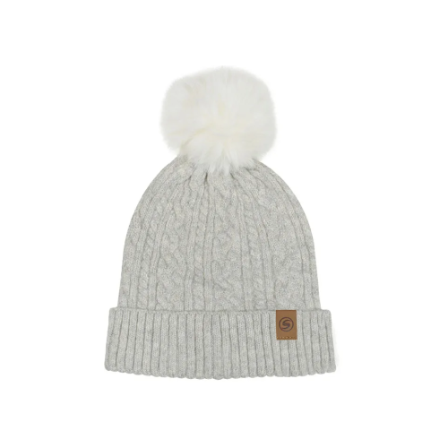 Γυναικείο σκουφί με μοντέρνα πλέξη και pom pom Γκρί