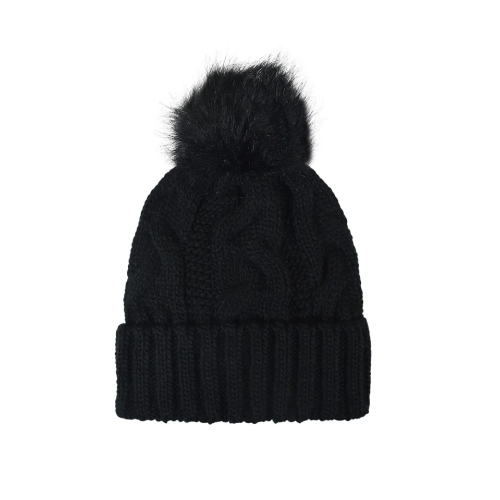Γυναικείο σκουφί μονόχρωμο με μοντέρνα πλέξη και pom pom Μαύρο