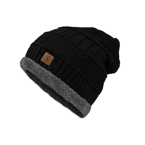 Ανδρικό σκουφί μονόχρωμο με επένδυση γούνα Μαύρο