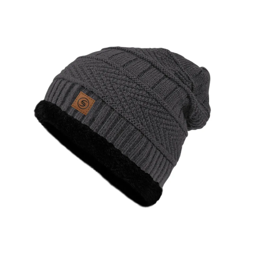 Ανδρικό σκουφί μονόχρωμο με επένδυση γούνα Γκρί