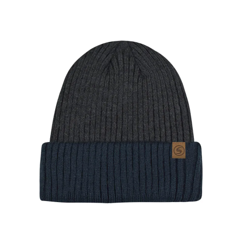 Ανδρικό σκουφί πλεκτό δίχρωμο με ρεβέρ στο τελείωμα Γκρί / Μπλέ